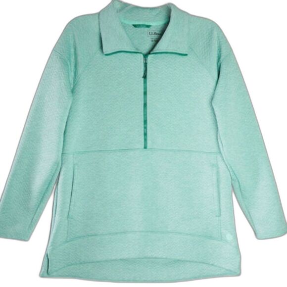 L.L. Bean Womens Size M Sweater Small Green Quilted Half Zip Pullover - Picture 1 of 13